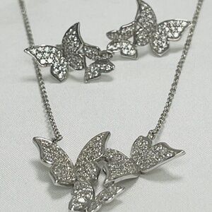 Vintage AURA by TJM. .925, + C.Z. Butterfly Necklace + Earrings